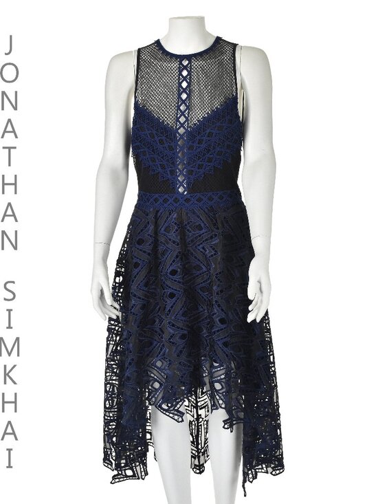 Jonathan Simkhai Dresses & Skirts - JONATHAN SIMKHAI Blue and Black Lace Fit & Flare Midi Dress, SZ 6